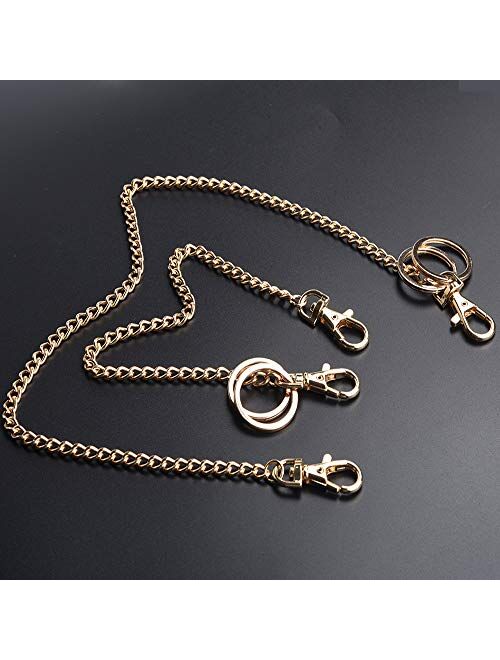 Wallet Chain, Teskyer 18" Gold Keychain Chain with Both Ends Lobster Clasps and Extra 2 Rings for Keys, Wallet, Jeans Pants, Belt Loop, Purse Handbag-Gold