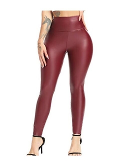 KIWI RATA Women's High Waist Faux Leather Leggings PU Butt Lifting Black Sexy Sport Yoga Pants for Causal