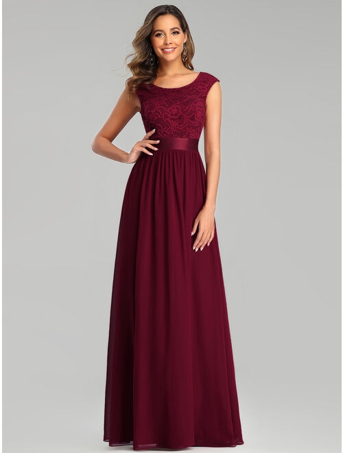 Ever-Pretty Cap Sleeve Beach Party Gowns for Women Wedding Party Gowns 00646 Burgundy US12