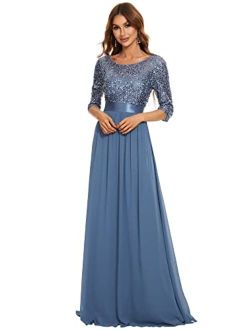 Women's V-neck Sequin Maxi Dress Long Evening Dress 00683 Navy Blue US4
