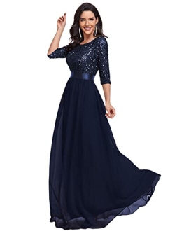 Women's V-neck Sequin Maxi Dress Long Evening Dress 00683 Navy Blue US4