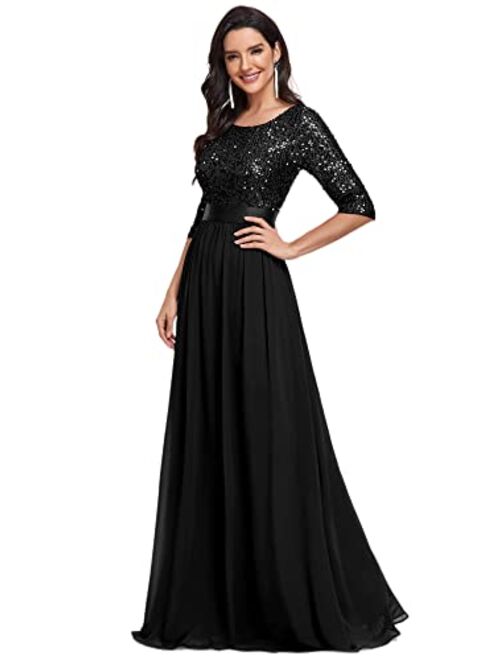 Ever-Pretty Women's V-neck Sequin Maxi Dress Long Evening Dress 00683 Navy Blue US4