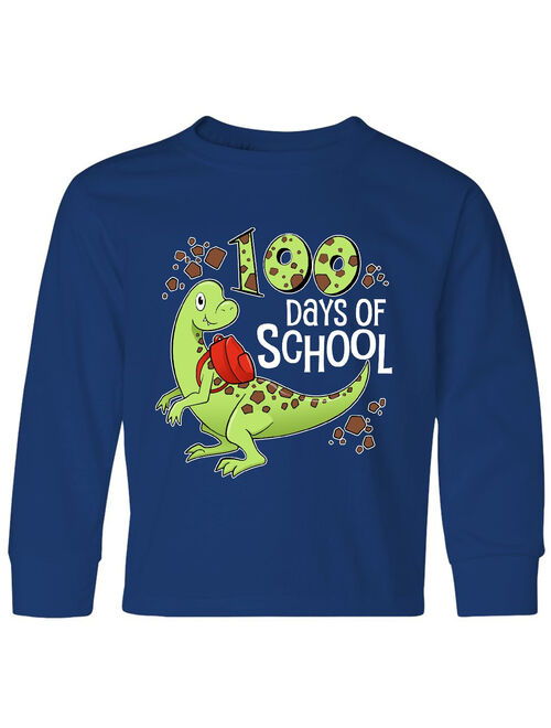 100 Days of School green dinosaur Youth Long Sleeve T-Shirt