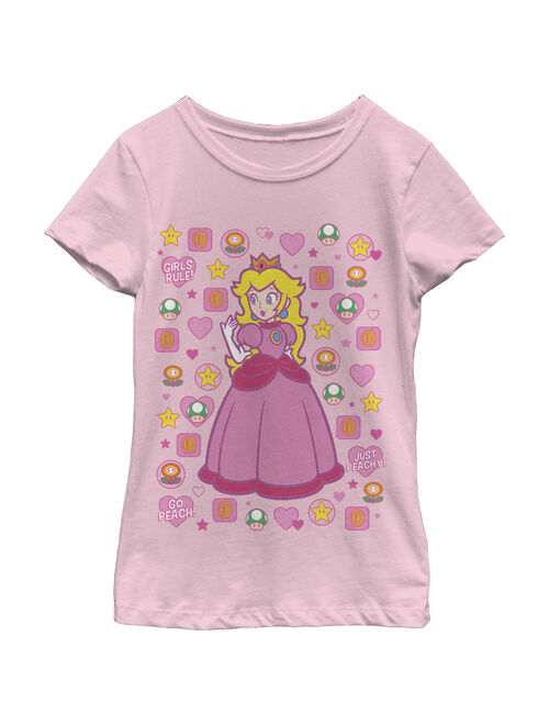 Girl's Nintendo Princess Peach Girls Rule T-Shirt Light Pink