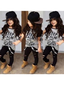 Fashion Kids Girls Clothes Short Sleeve T-shirt Tops Leggings Pants Outfits 2-7T