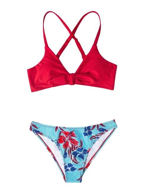 Women's Red Floral Print Knotted Bikini Set | Seaselfie by Cupshe