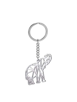 cooltime Stainless Steel Keyring Geometric Hollow Out Animal Elephant Keychain for Unisex Animal Lover