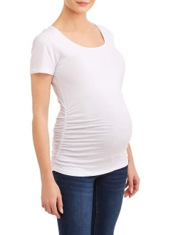 Oh! Mamma Maternity Short Sleeve Tee With Flattering Side Ruching - Available in Plus Sizes