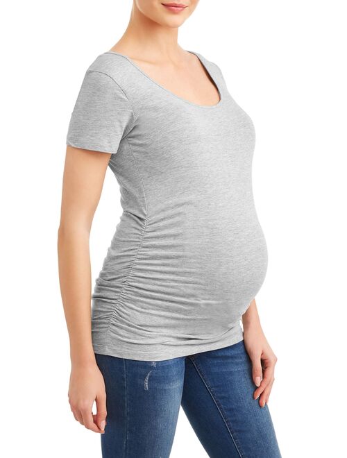 Oh! Mamma Maternity Short Sleeve Tee With Flattering Side Ruching - Available in Plus Sizes