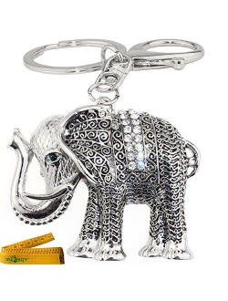 Bling Bling Crystal Rhinestone Graven 3D Cubic Metal Keychain Car Phone Purse Bag Decoration Holiday Gift Elephant Keychain (Silver)