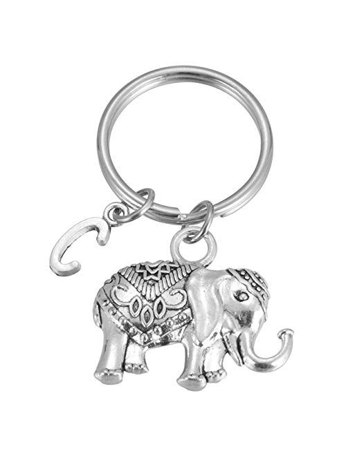 Initial Elephant Keychain Charm Large Lucky Elephant Keyring Elephant Lover Accessory Strength for Girls Women