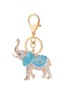 Cute Big Standing Elephant Keychain Sparkling Keyring Crystal Purse Pendant Rhinestones Handbag Charm