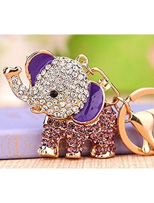 Cute Big Standing Elephant Keychain Sparkling Keyring Crystal Purse Pendant Rhinestones Handbag Charm