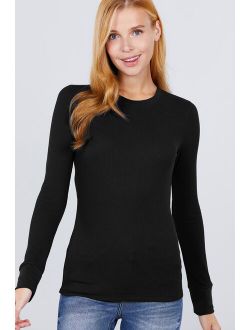 Women's Basic Thermal Long Sleeve Knit T-Shirt Crew Neck