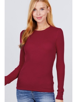 Women's Basic Thermal Long Sleeve Knit T-Shirt Crew Neck