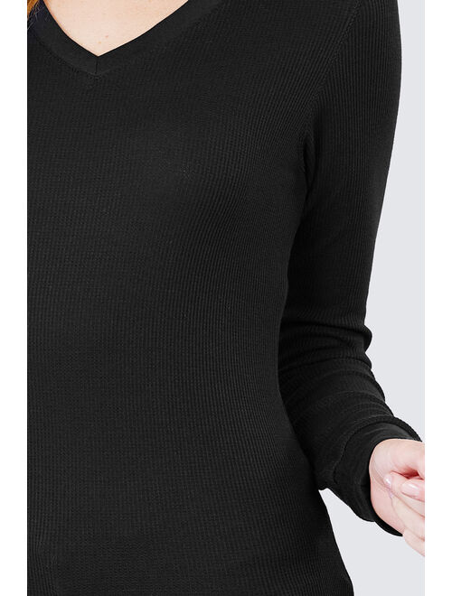 Women's Basic Thermal Long Sleeve Knit T-Shirt Crew Neck