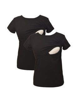 LVMA2500 - 2 Pack - 100% premium Cotton - Women short Sleeve Nursing Maternity T-Shirt 2 Piece Set