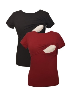 LVMA2500 - 2 Pack - 100% premium Cotton - Women short Sleeve Nursing Maternity T-Shirt 2 Piece Set