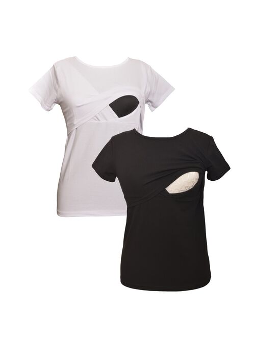 LVMA2500 - 2 Pack - 100% premium Cotton - Women short Sleeve Nursing Maternity T-Shirt 2 Piece Set