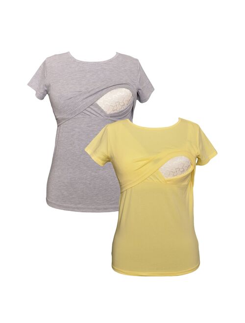 LVMA2500 - 2 Pack - 100% premium Cotton - Women short Sleeve Nursing Maternity T-Shirt 2 Piece Set