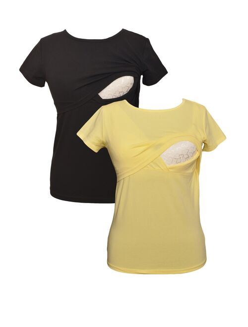 LVMA2500 - 2 Pack - 100% premium Cotton - Women short Sleeve Nursing Maternity T-Shirt 2 Piece Set