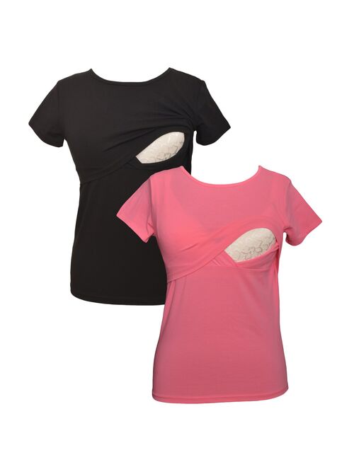 LVMA2500 - 2 Pack - 100% premium Cotton - Women short Sleeve Nursing Maternity T-Shirt 2 Piece Set