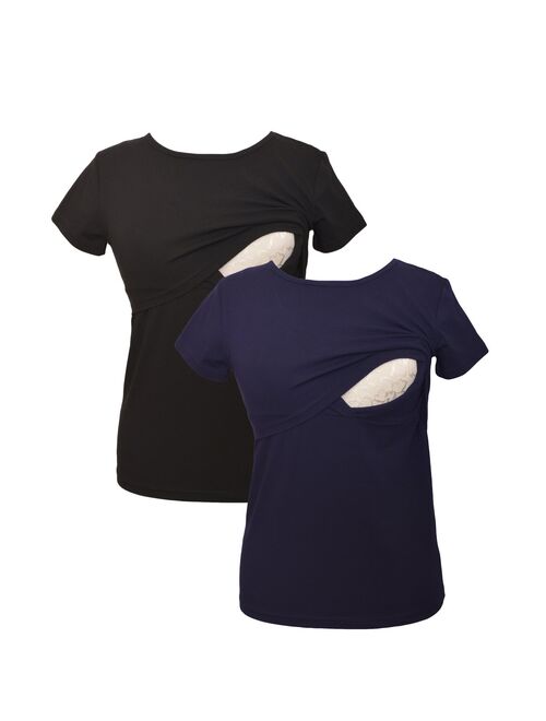 LVMA2500 - 2 Pack - 100% premium Cotton - Women short Sleeve Nursing Maternity T-Shirt 2 Piece Set