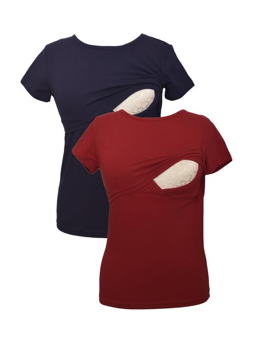 LVMA2500 - 2 Pack - 100% premium Cotton - Women short Sleeve Nursing Maternity T-Shirt 2 Piece Set