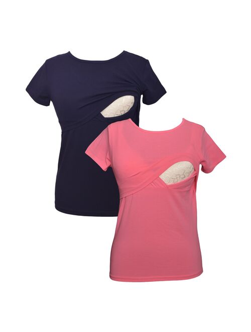 LVMA2500 - 2 Pack - 100% premium Cotton - Women short Sleeve Nursing Maternity T-Shirt 2 Piece Set