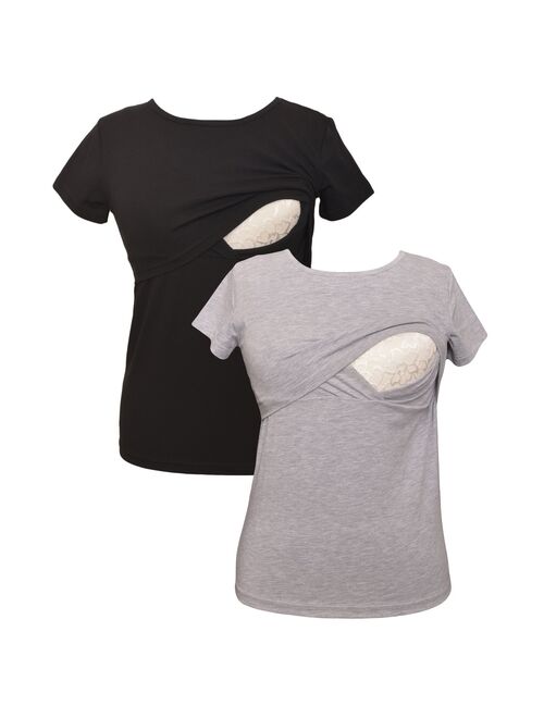 LVMA2500 - 2 Pack - 100% premium Cotton - Women short Sleeve Nursing Maternity T-Shirt 2 Piece Set