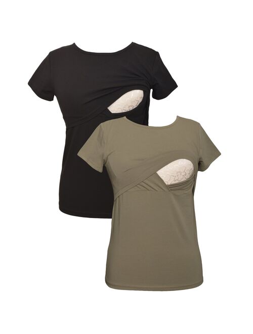 LVMA2500 - 2 Pack - 100% premium Cotton - Women short Sleeve Nursing Maternity T-Shirt 2 Piece Set