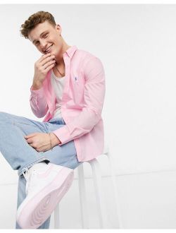 poplin player logo shirt button down slim fit in carmel pink