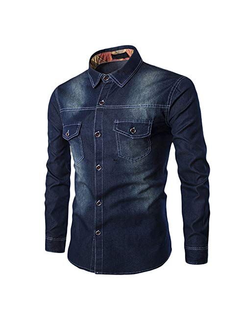 STORTO - Mens Fashion Solid Cotton Denim Shirt