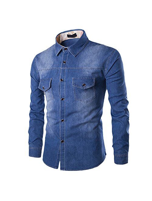 STORTO - Mens Fashion Solid Cotton Denim Shirt