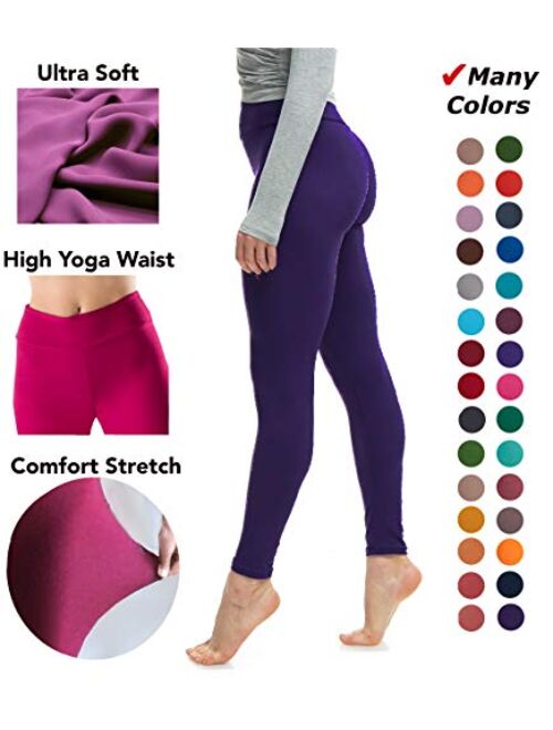 LMB Lush Moda Leggings for Women with Comfortable Yoga Waistband - Buttery Soft in Many of Colors - fits X-Large to 3X-Large, D Purple