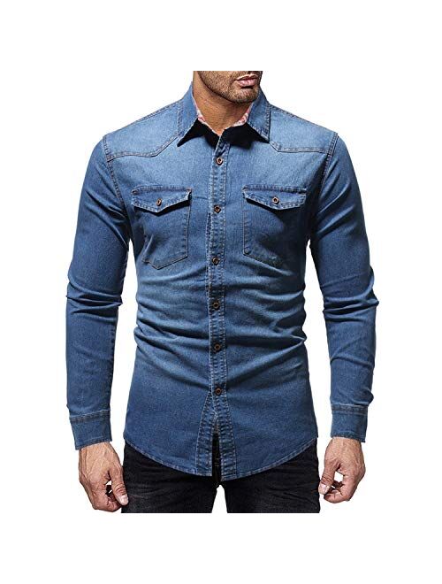 Black Denim Shirt Men Casual Fit Slim Long Sleeve Shirts 2019 Autumn Cotton Jeans Dress Shirt