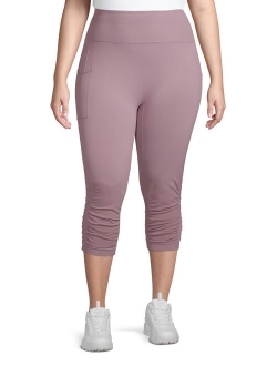 Women's Plus Size Comfortable Seamless Active Ruch Capri Legging