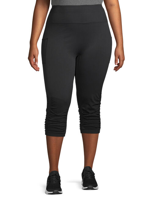 Women's Plus Size Comfortable Seamless Active Ruch Capri Legging