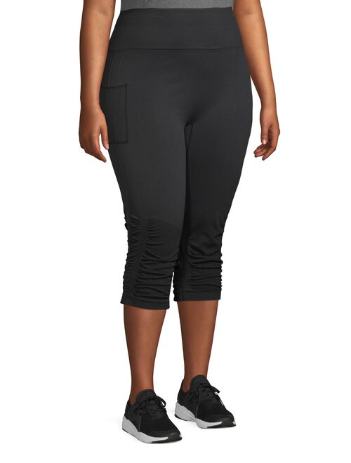 Women's Plus Size Comfortable Seamless Active Ruch Capri Legging