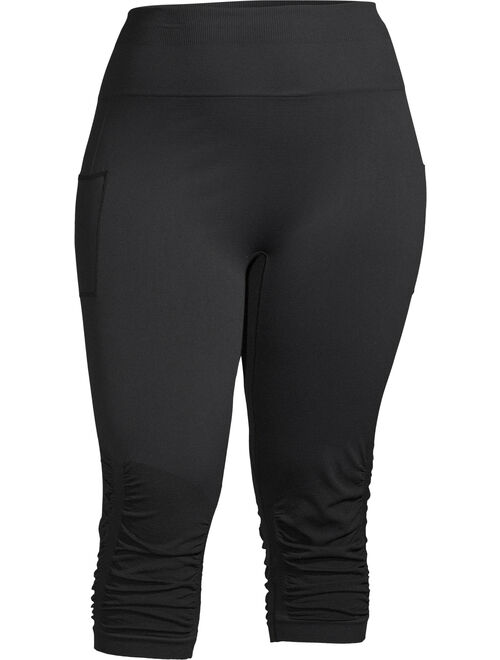 Women's Plus Size Comfortable Seamless Active Ruch Capri Legging