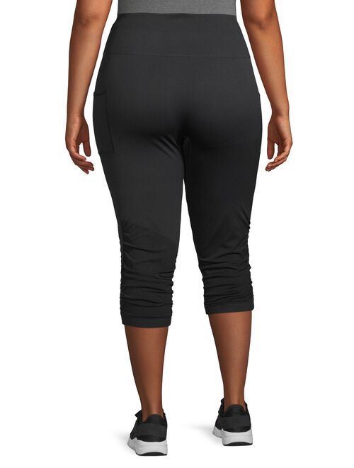 Women's Plus Size Comfortable Seamless Active Ruch Capri Legging