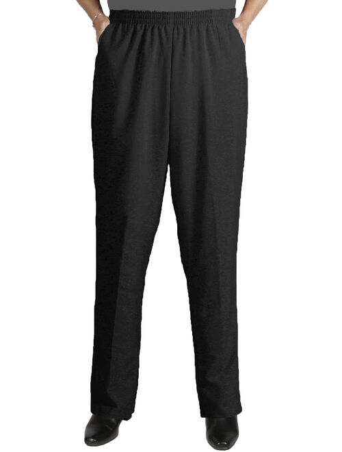 Viviana Women's Plus Size Elastic Waist Pull-On Shaped Fit Dress Pants with Pockets - Black - 28W