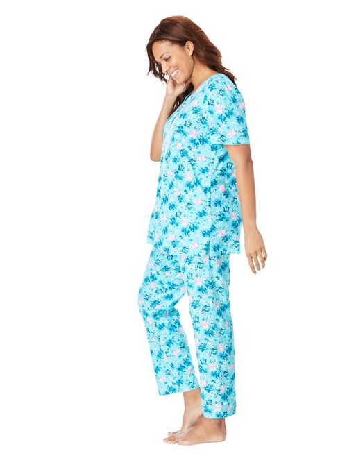 Dreams & Co. Women's Plus Size Floral Henley Pj Set Pajamas