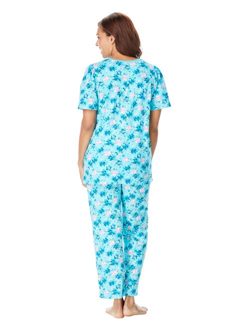 Dreams & Co. Women's Plus Size Floral Henley Pj Set Pajamas