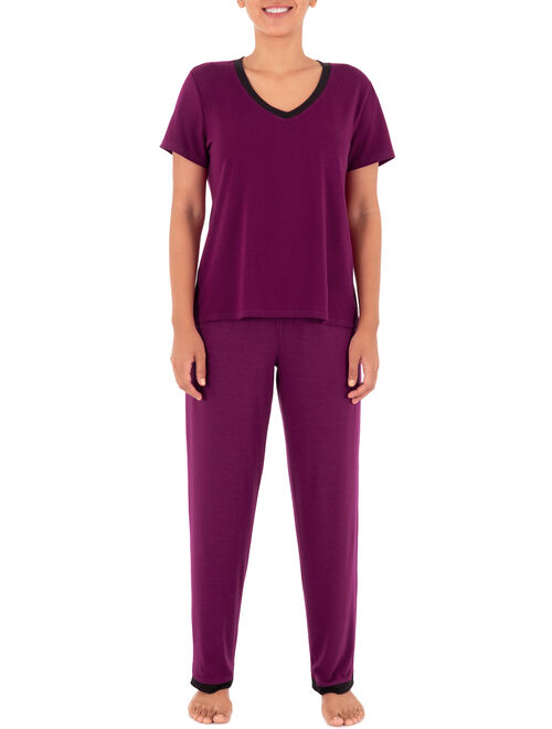 Fruit of the Loom Women's and Women's Plus Soft & Breathable V-Neck Tee and Pant 2-Piece Pajama Set