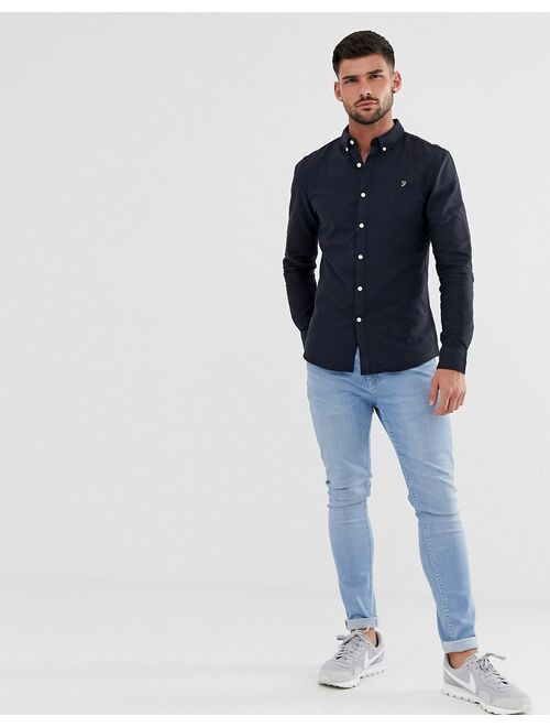 Farah Brewer slim fit oxford shirt in navy