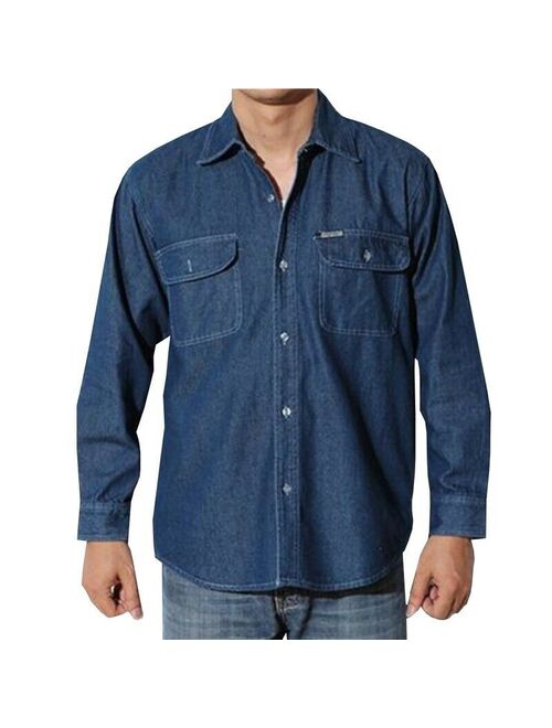 Men Denim Shirt Long Sleeve Jean Top Shirt Cotton Oversized Loose Casual Classic