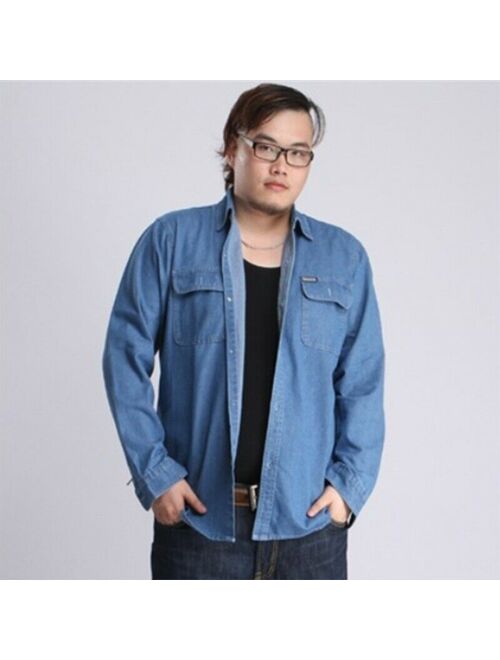 Men Denim Shirt Long Sleeve Jean Top Shirt Cotton Oversized Loose Casual Classic