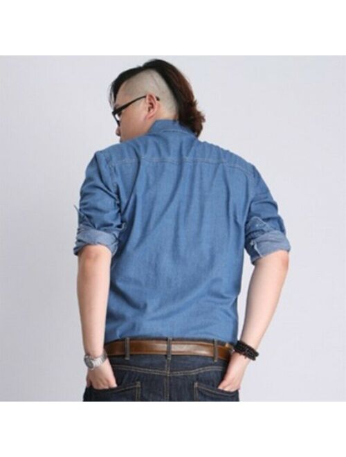 Men Denim Shirt Long Sleeve Jean Top Shirt Cotton Oversized Loose Casual Classic