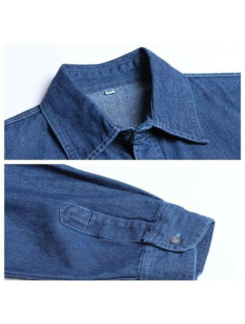 Men Denim Shirt Long Sleeve Jean Top Shirt Cotton Oversized Loose Casual Classic